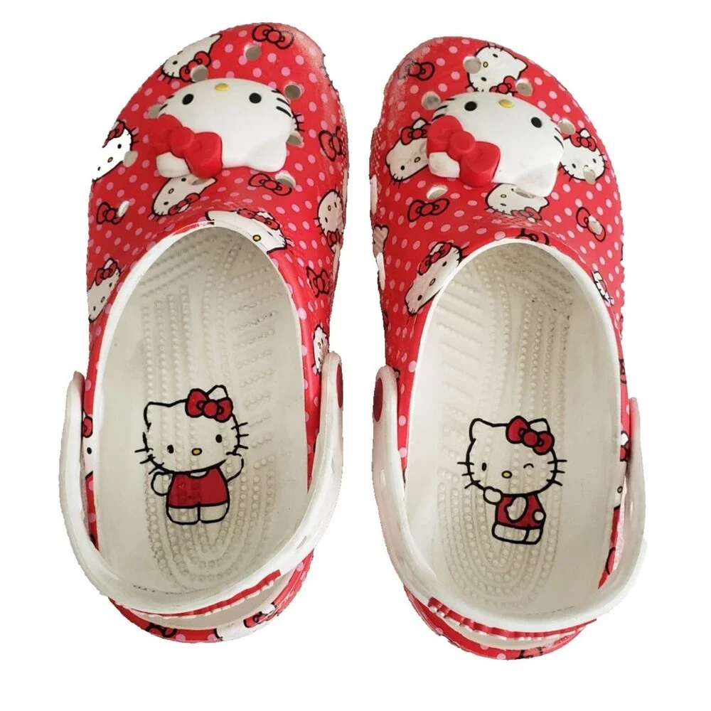 Crocs Hello Kitty Red Classic Clogs Girls Big Kids Size J4